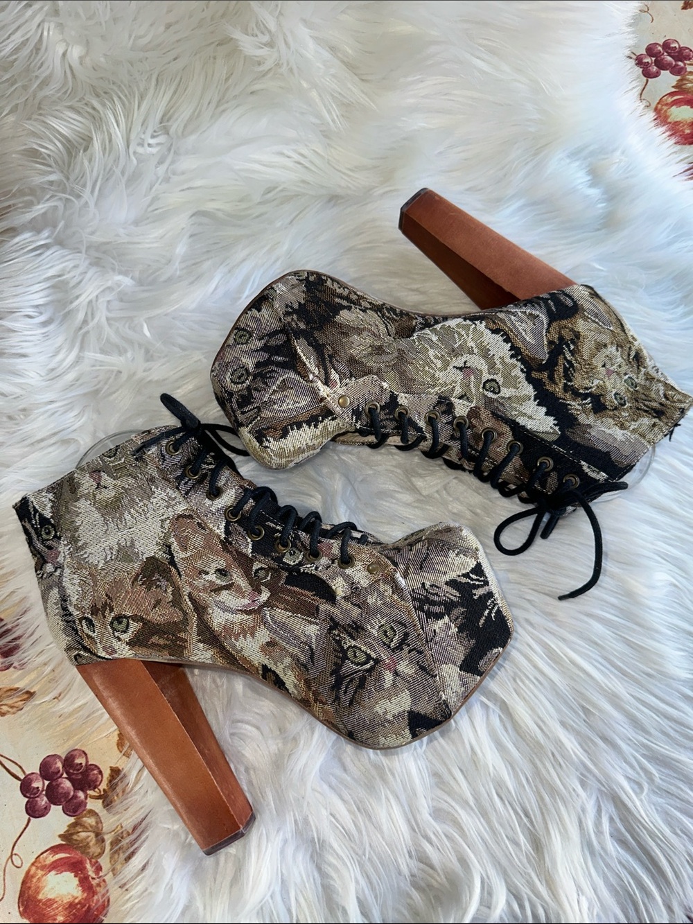 Jeffrey Campbell Lita Cat Tapestry Platform Heels/ Boots - Picture 5 of 14